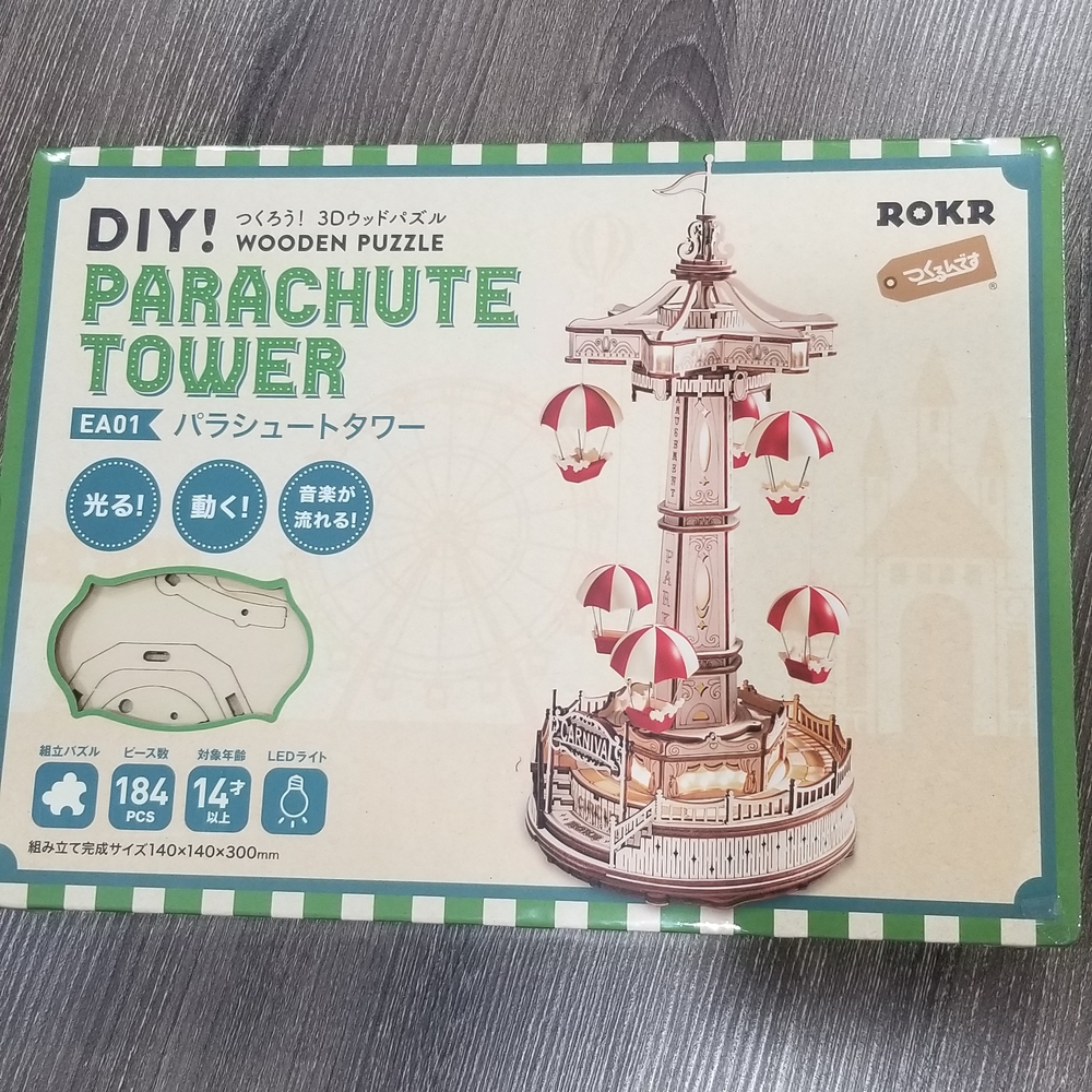 DIY Wooden Puzzle Parachute Tower - Red and White